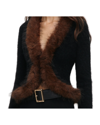 Black Faux Fur Knit Cardigan