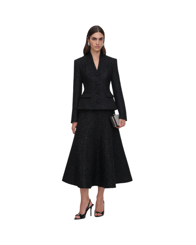 Black Metallic Boucle Midi Dress