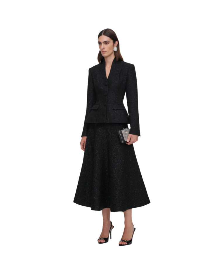 Black Metallic Boucle Midi Dress