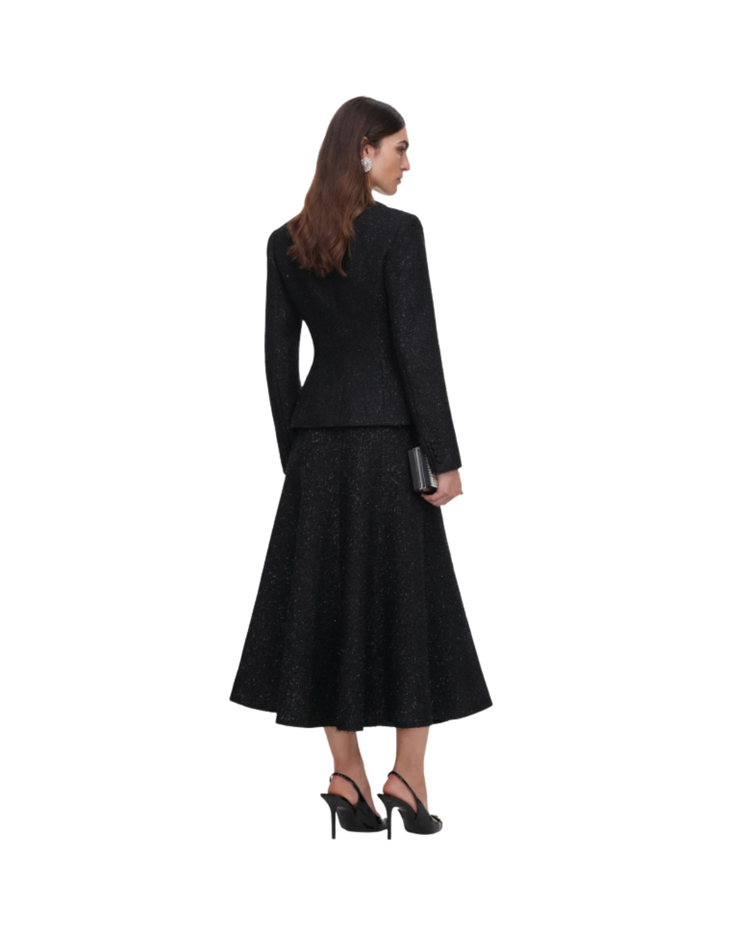 Black Metallic Boucle Midi Dress