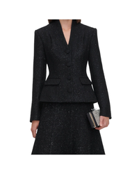 Black Metallic Boucle Midi Dress