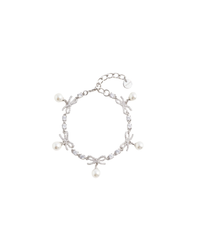 Crystal Bow Pearl Charm Bracelet