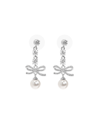 Bow Crystal Charm Earring Silver