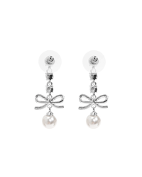 Bow Crystal Charm Earring Silver