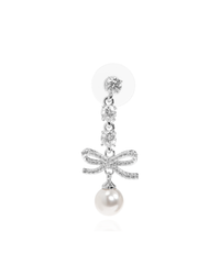 Bow Crystal Charm Earring Silver