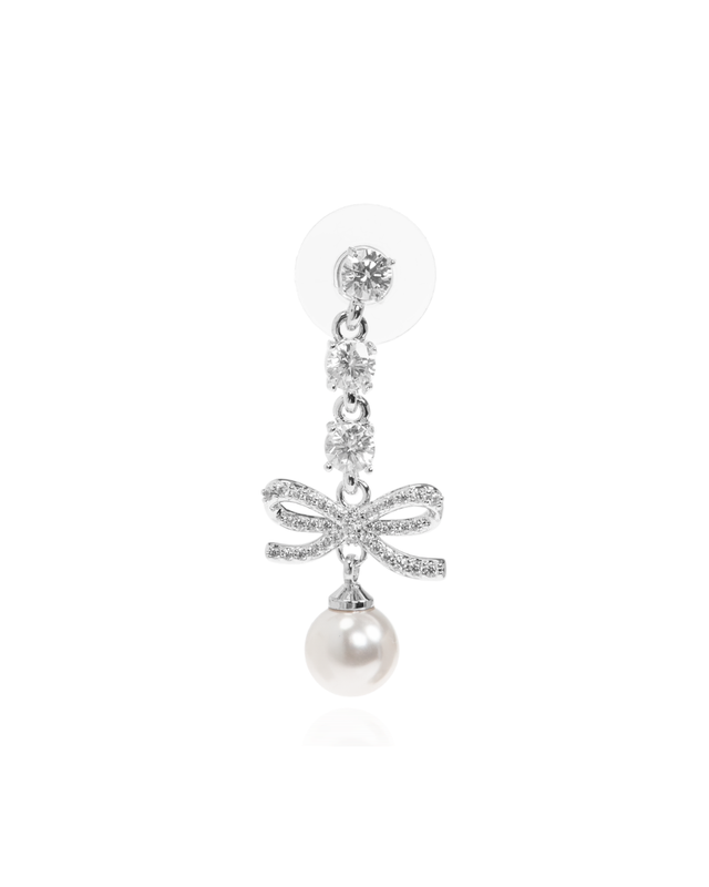 Bow Crystal Charm Earring Silver