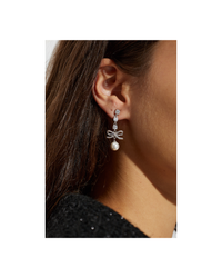 Bow Crystal Charm Earring Silver