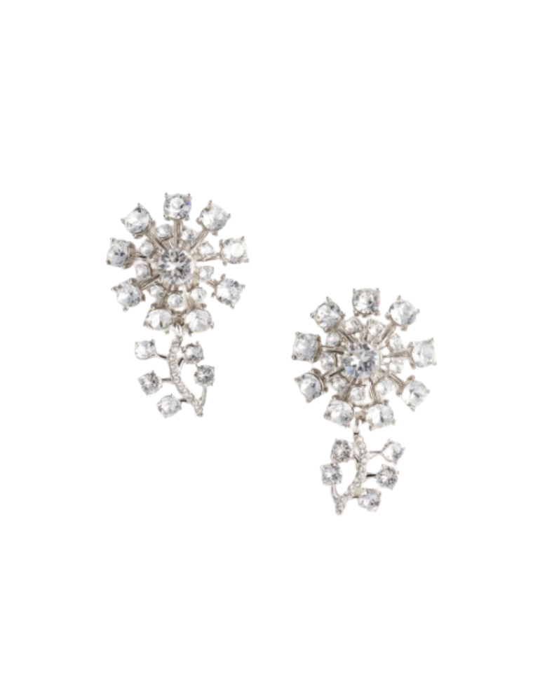 Small Silver Flower Crystal Earrings