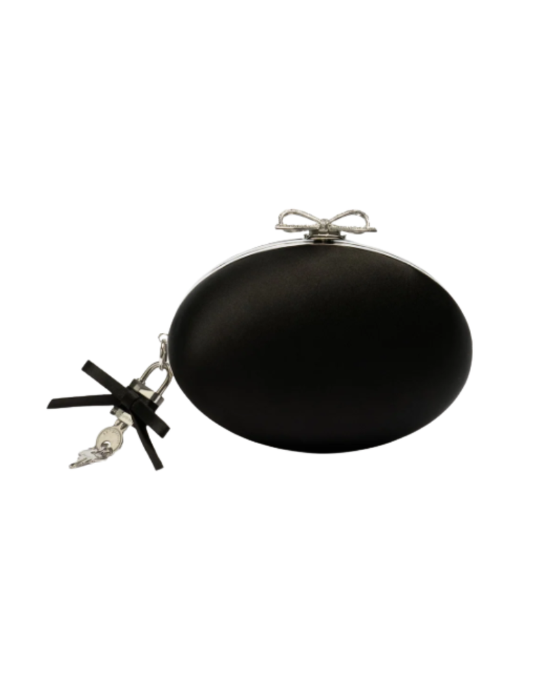 Black Satin Oval Clutch