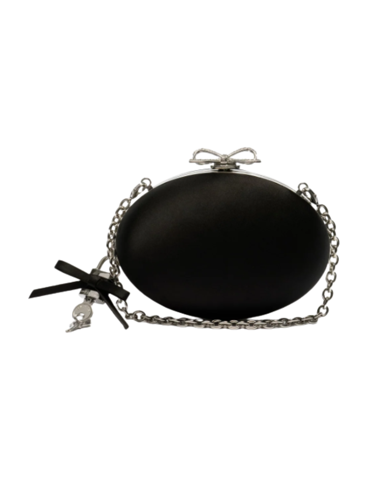 Black Satin Oval Clutch