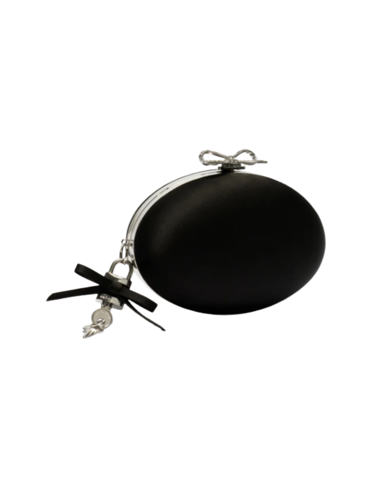 Black Satin Oval Clutch