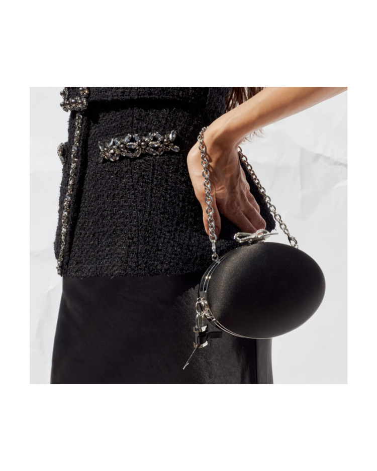 Black Satin Oval Clutch