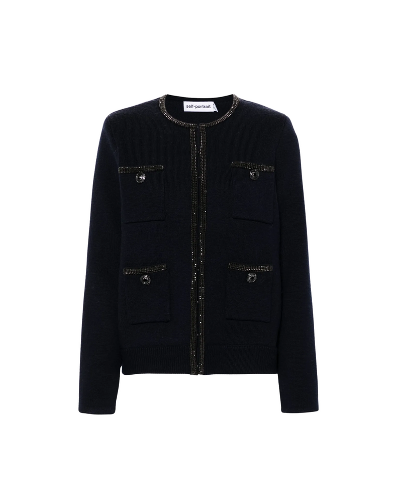 Navy Embellished Knit Cardigan