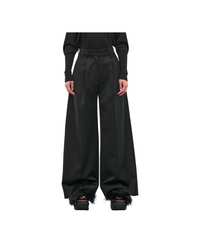 Pleated Wide Leg Trousers W/ Faux Fur Welt Pocket