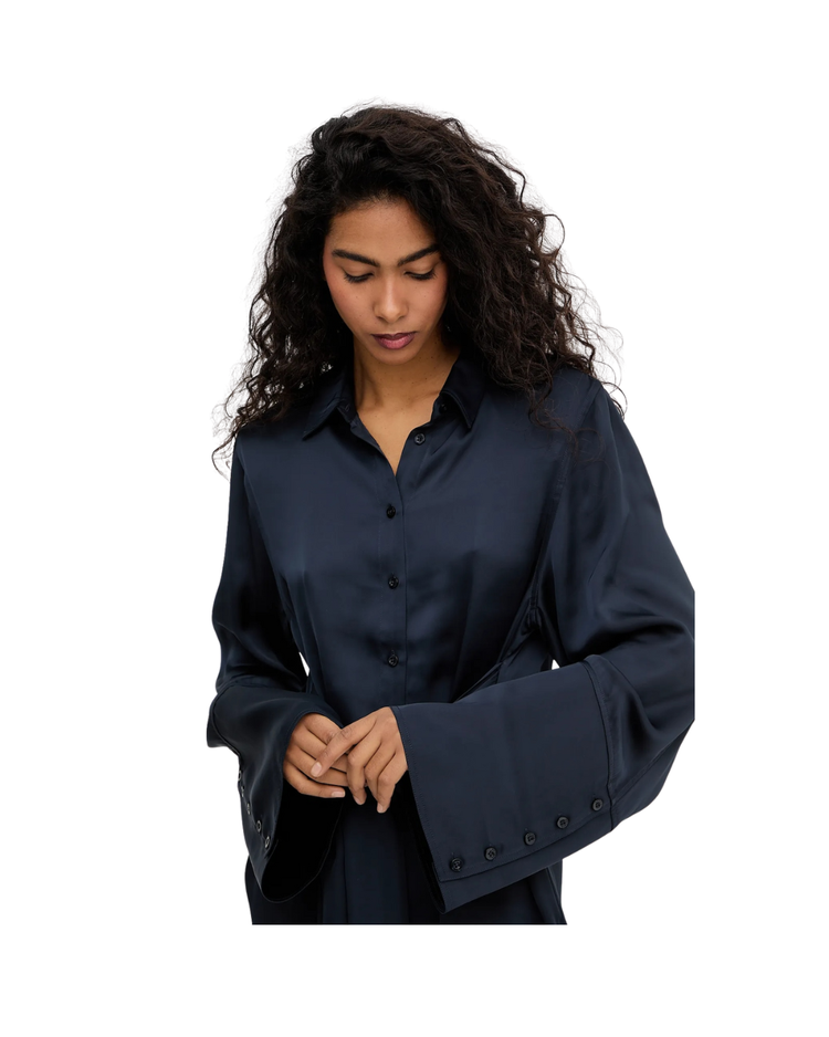 Satin Tie Shirt Dress