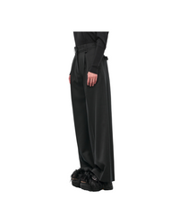 Pleated Wide Leg Trousers W/ Faux Fur Welt Pocket