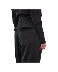 Pleated Wide Leg Trousers W/ Faux Fur Welt Pocket