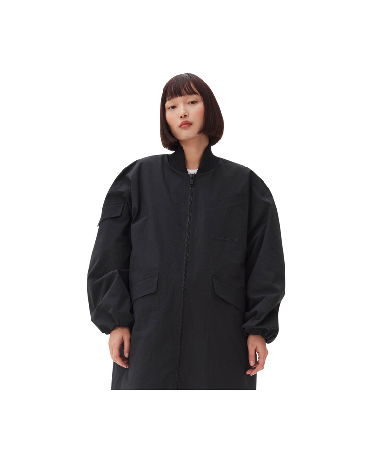 Black Tech Seersucker Oversized Shell Coat