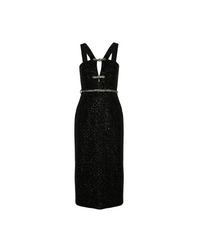 Black Tinsel Boucle Midi Dress