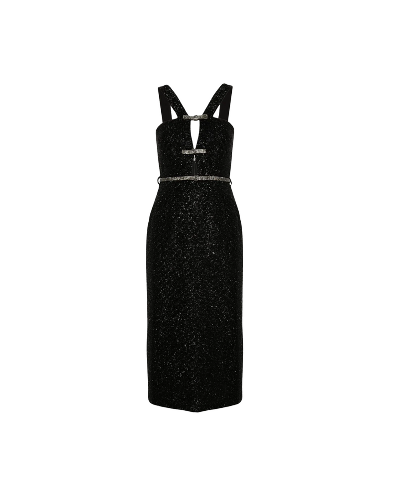 Black Tinsel Boucle Midi Dress