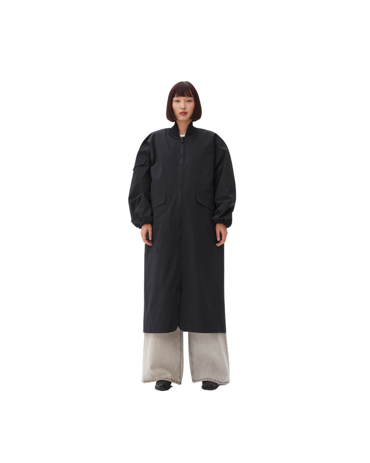 Black Tech Seersucker Oversized Shell Coat