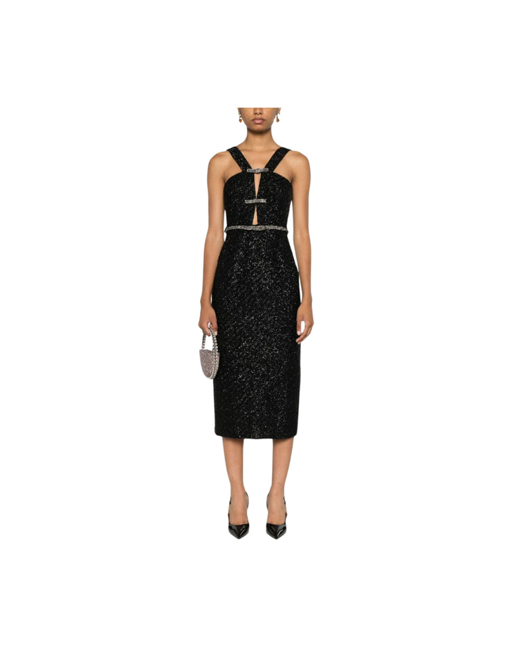 Black Tinsel Boucle Midi Dress