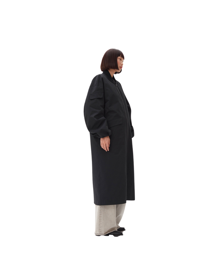 Black Tech Seersucker Oversized Shell Coat