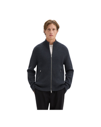 Ribbed Zip-Up Cardigan in Merino Wool