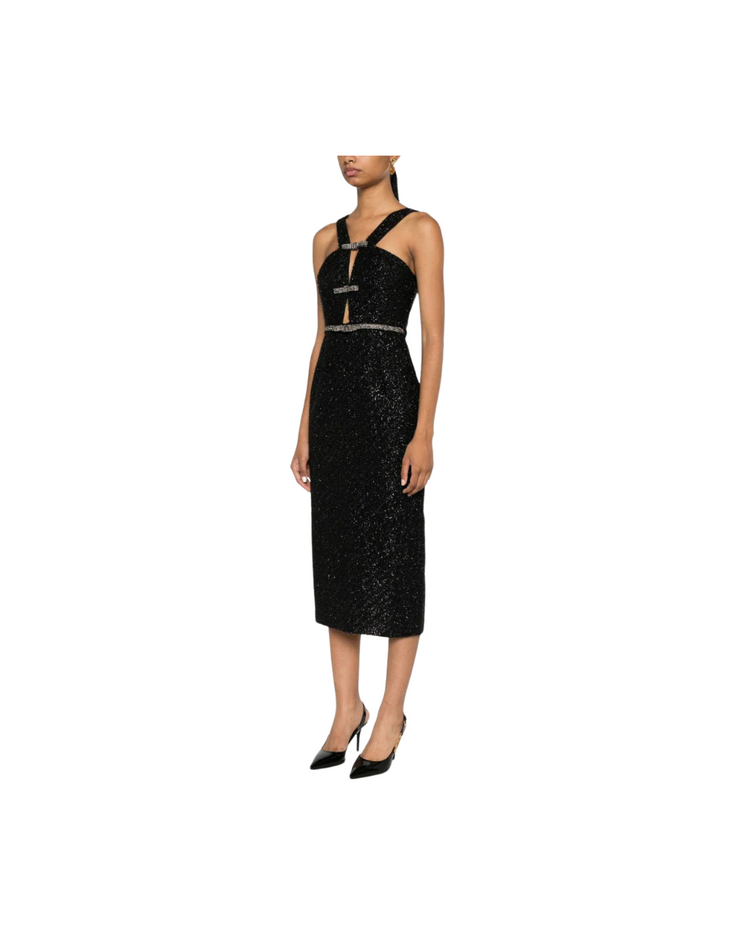 Black Tinsel Boucle Midi Dress