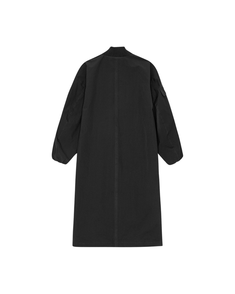 Black Tech Seersucker Oversized Shell Coat