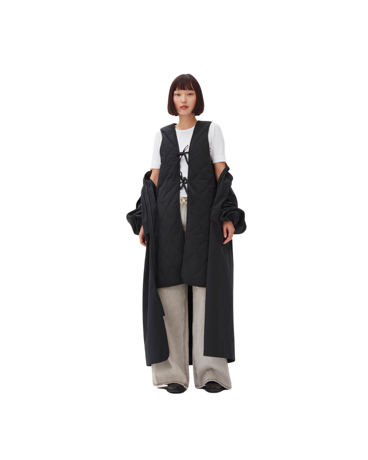 Black Tech Seersucker Oversized Shell Coat