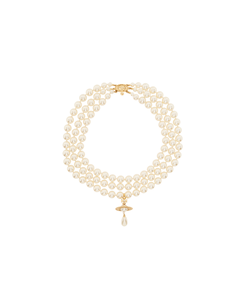 Three Row Pearl Drop Choker