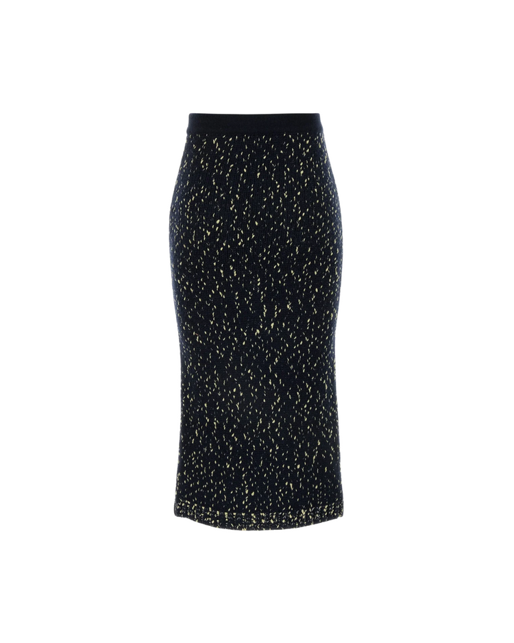 Navy Metallic Merino Knit Midi Skirt