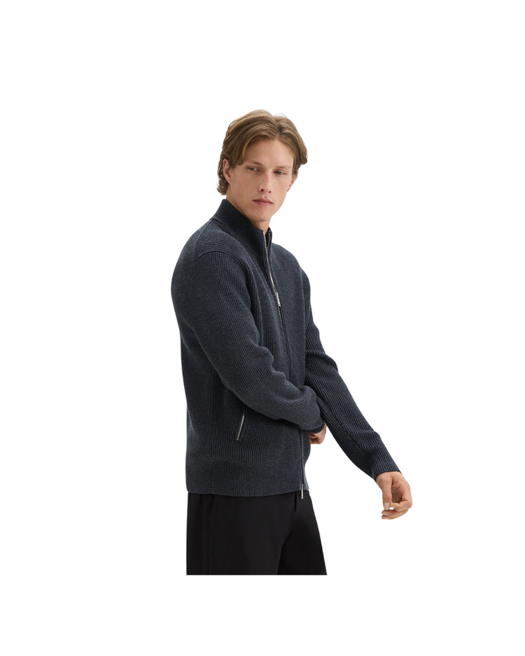 Ribbed Zip-Up Cardigan in Merino Wool