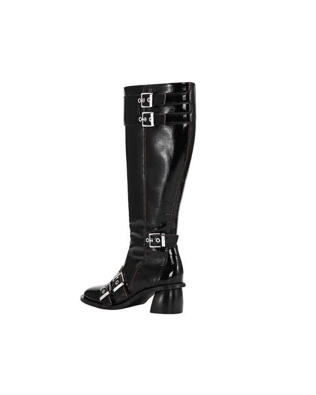 Black Feminine Buckle High Boots