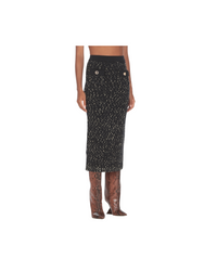 Navy Metallic Merino Knit Midi Skirt