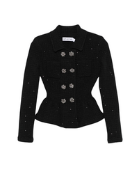 Black Textured Knit Peplum Jacket