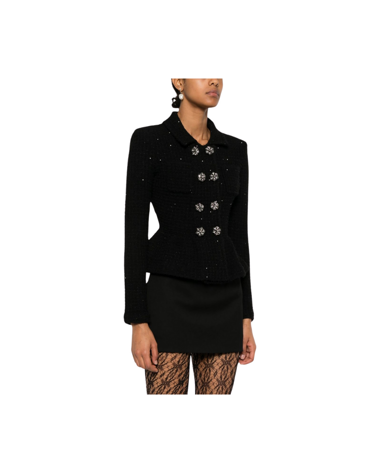 Black Textured Knit Peplum Jacket