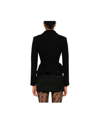 Black Textured Knit Peplum Jacket