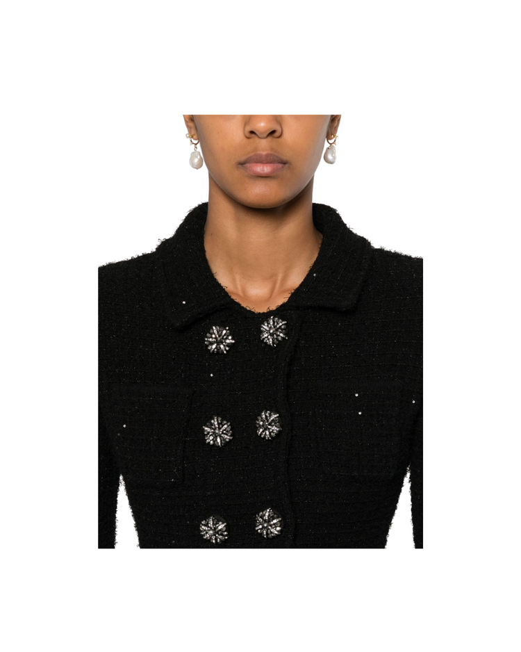 Black Textured Knit Peplum Jacket