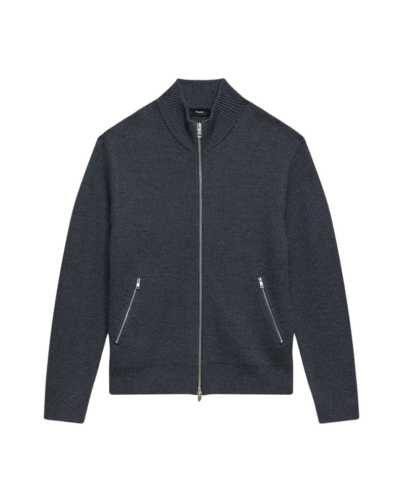 Ribbed Zip-Up Cardigan in Merino Wool