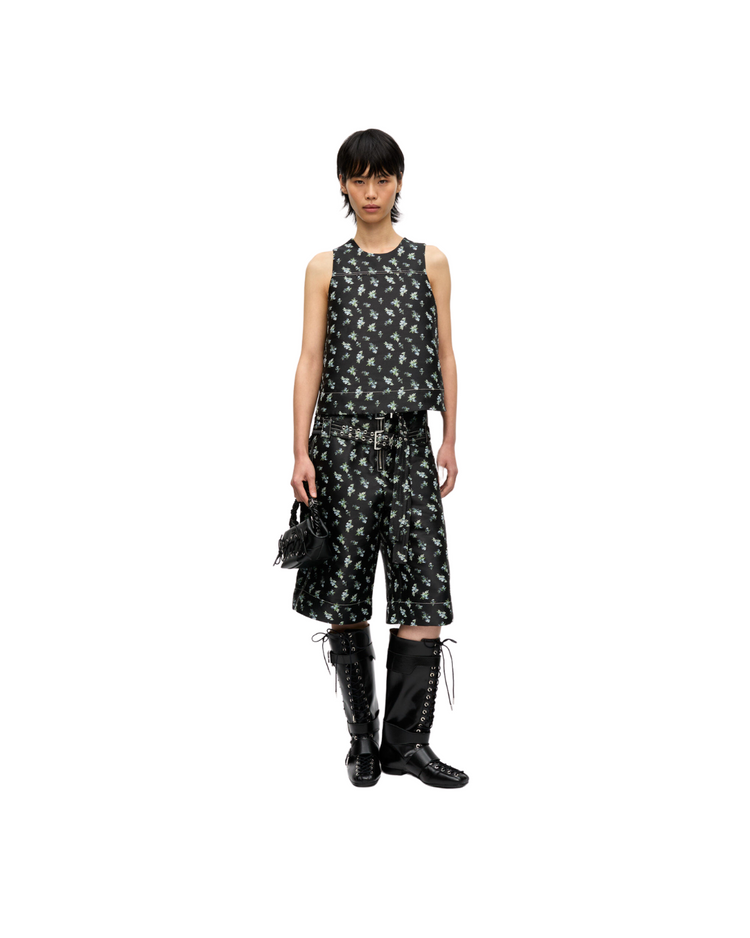 Floral Jacquard Sleeveless Open Neck Top