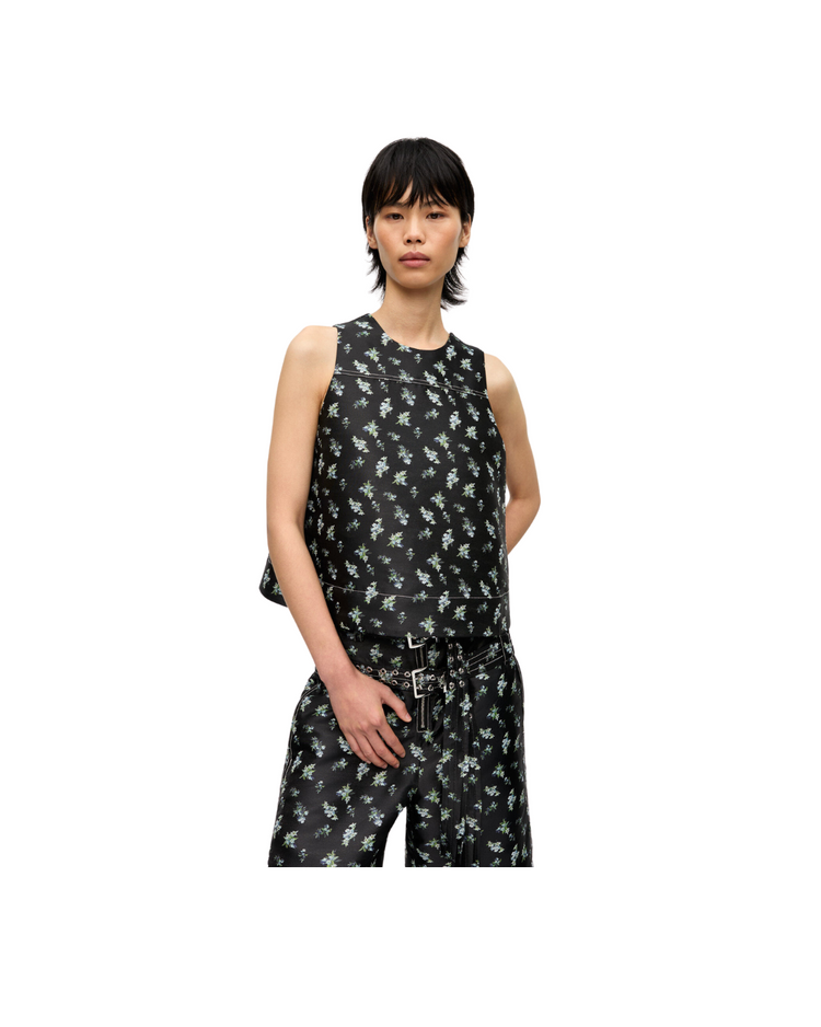 Floral Jacquard Sleeveless Open Neck Top