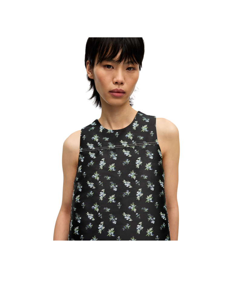 Floral Jacquard Sleeveless Open Neck Top