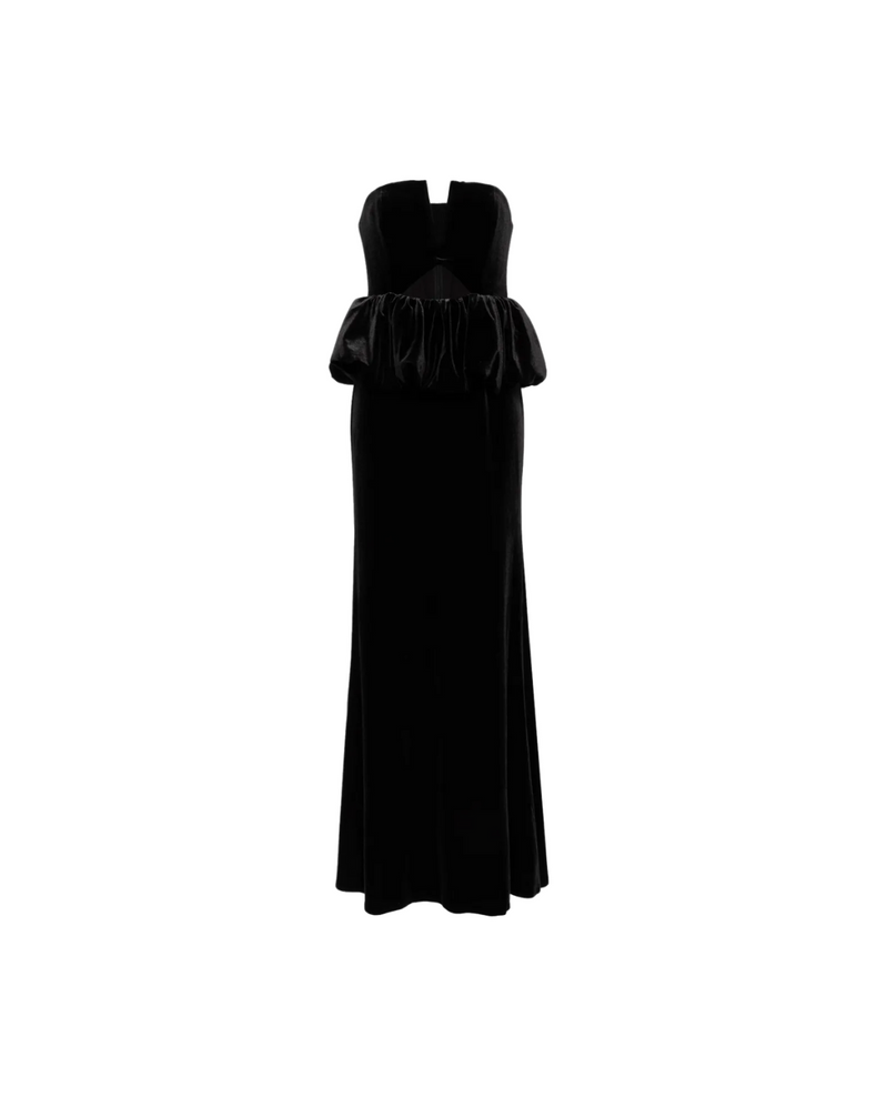 Black Velvet Peplum Maxi Dress