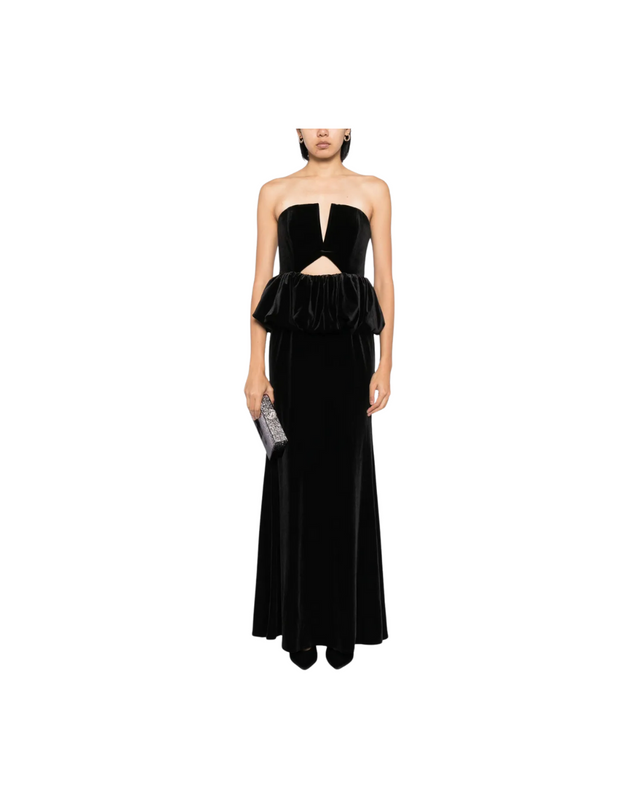 Black Velvet Peplum Maxi Dress