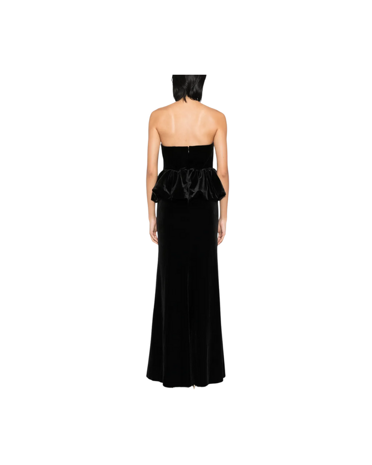 Black Velvet Peplum Maxi Dress