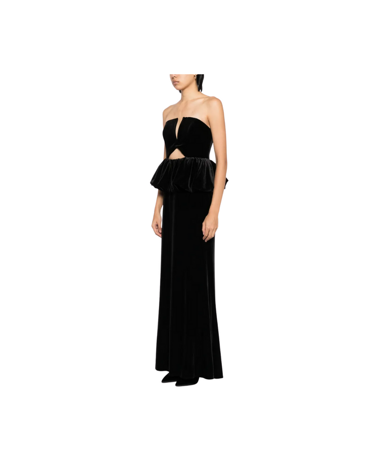 Black Velvet Peplum Maxi Dress