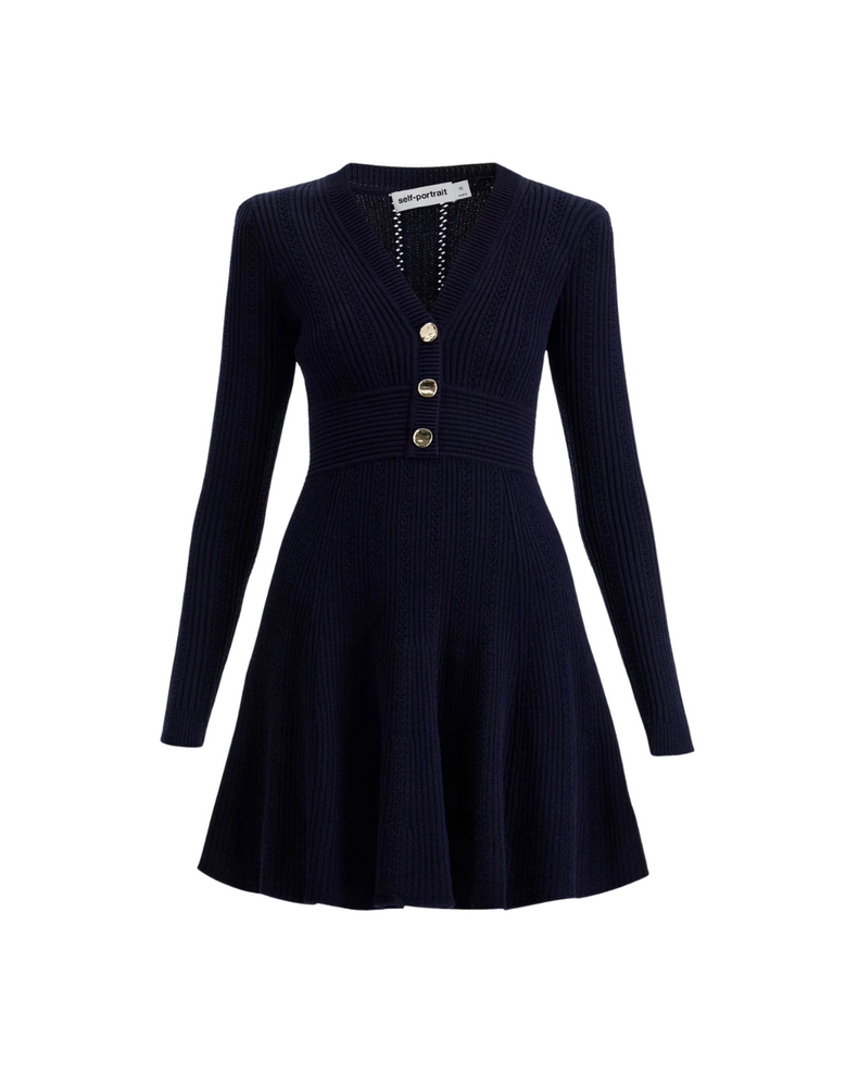 Navy Pointelle Knit Mini Dress