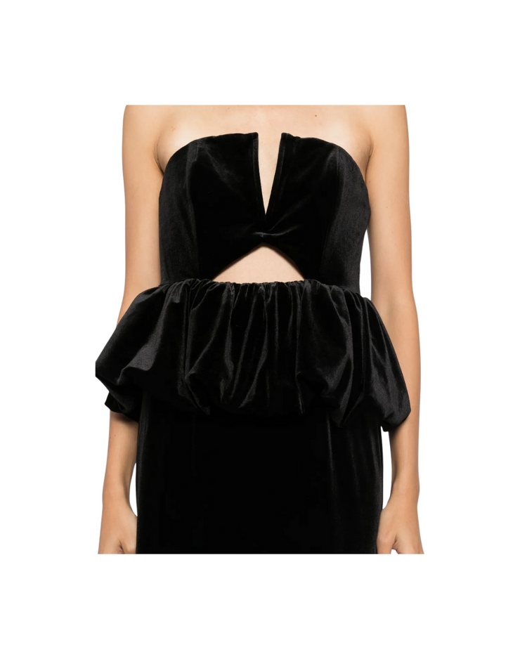 Black Velvet Peplum Maxi Dress